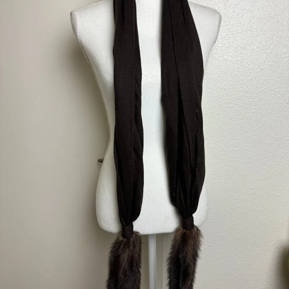 Scarf Dark Chocolate with  Real Mink Fur Long